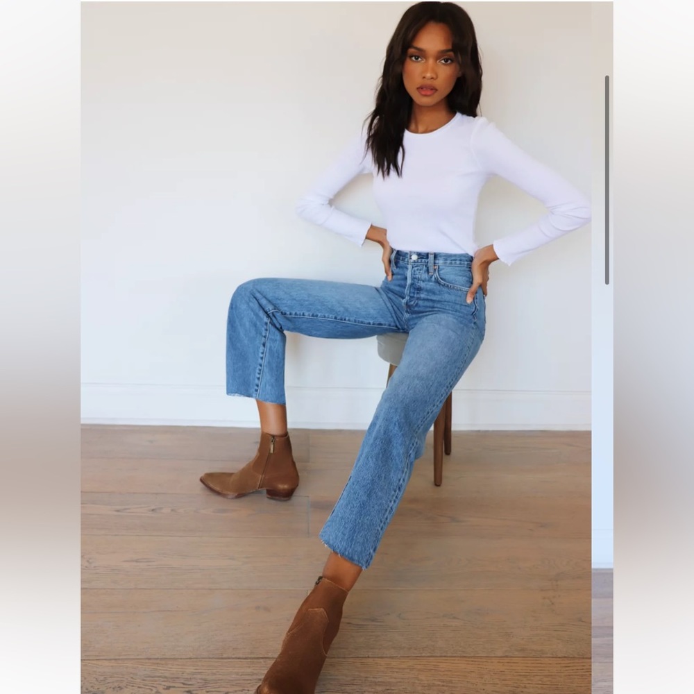 Aritzia/Denim Forum The Farrah High Rise Wide Leg 28L, Size 25, My Bleu L’Amour